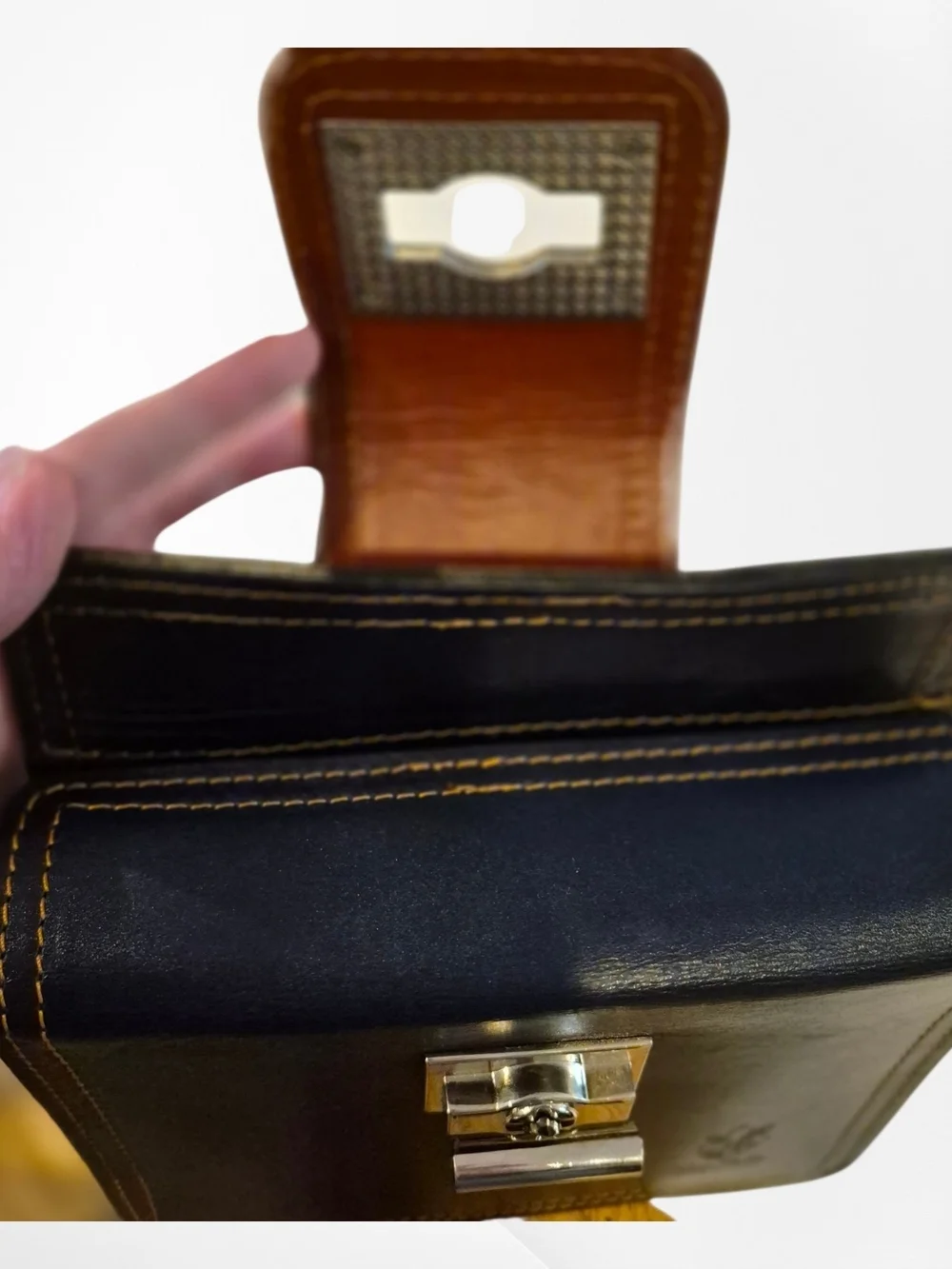 Vera Pelle Italian Leather Two-Tone Mini Structured Crossbody